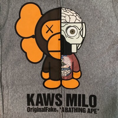 BAPE × original fake × kaws milo Full zip hoodie Gray A Bathing