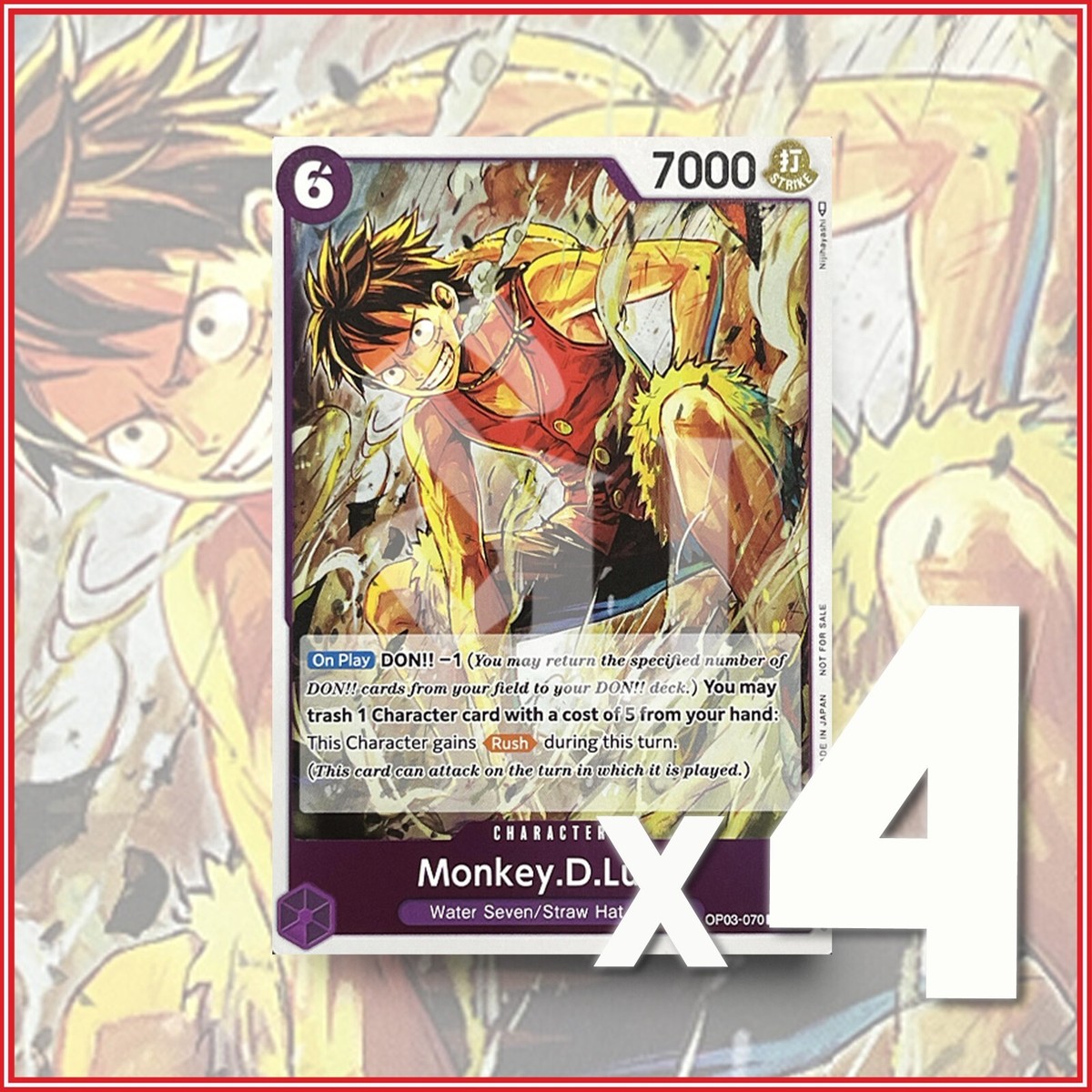 ONE PIECE TCG: MONKEY.D.LUFFY Water Seven OP03-070 x4 Dash Pack