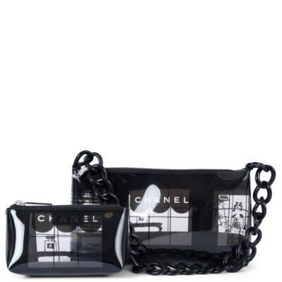 69330 Auth CHANEL black vinyl 2003 03P COCO WINDOW POCHETTE Bag | eBay