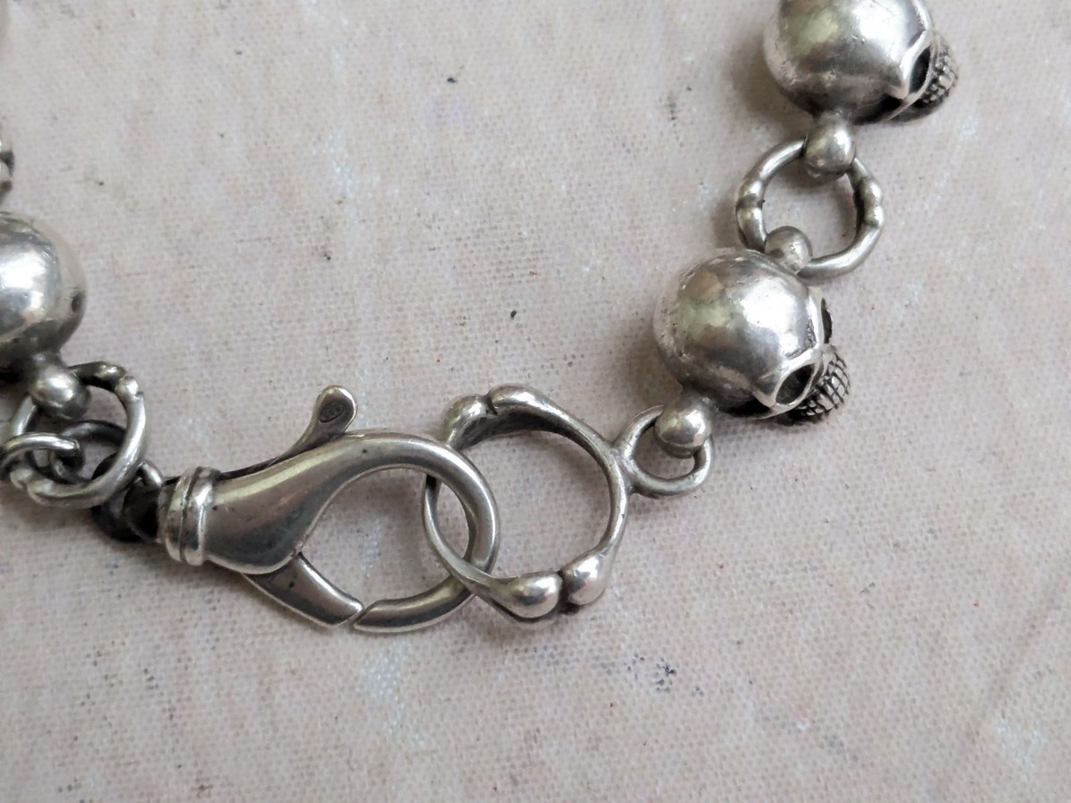 Vintage Sterling Silver Skull Bracelet 9.5