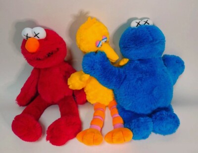 KAWS x Uniqlo Sesame Street plush Doll complete set Used no box | eBay