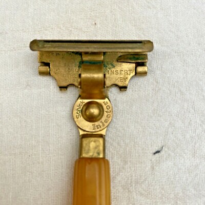 Vintage SCHICK INJECTOR RAZOR Gold Colored Metal Bakelite Handle