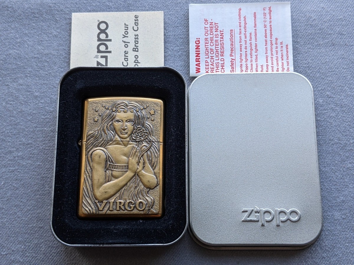 VTG 1998 BARRETT SMYTHE ZODIAC SERIES VIRGO SOLID BRASS ZIPPO