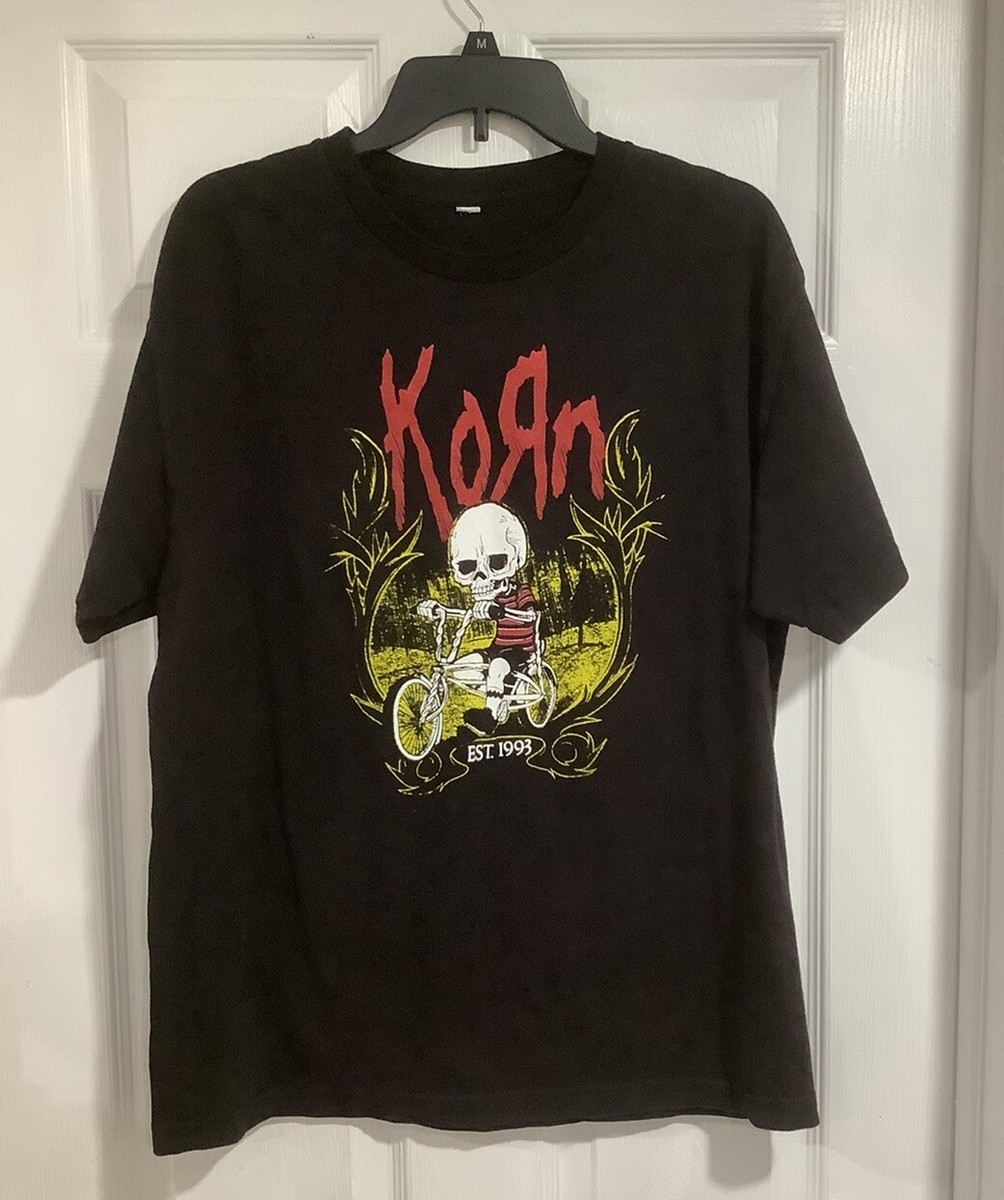 Vintage Korn Shirt Mens ?Skeleton on Bike Graphic Short Sleeve