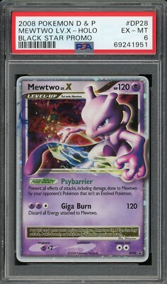 2008 PSA 6 Pokemon D&P Mewtwo Lv.X DP28 Black Star Promo Card EX