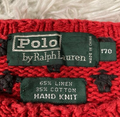 Vintage 80s Polo Ralph Lauren Sweater Hand Knit Red Ski Bear
