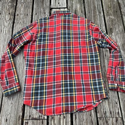 vtg Big Mac Flannel Shirt Men's Medium Tall 1960s Red Plaid