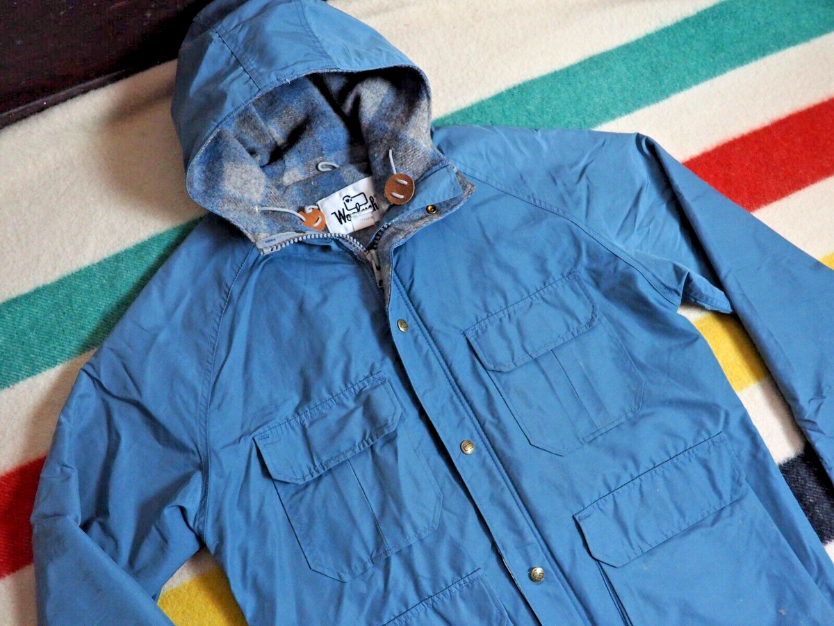 VTG 70s Woolrich Blue Gray Wool Plaid Lined Nylon Zip Snap USA