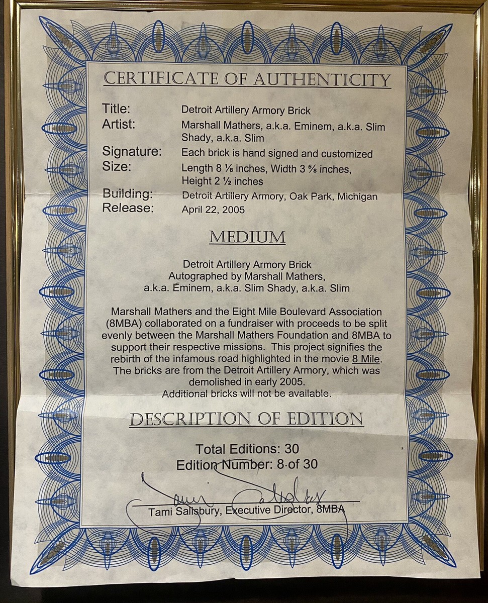 Ultra Rare # 8/30 of 8 Mile EMINEM Autographed Authentic Brick W