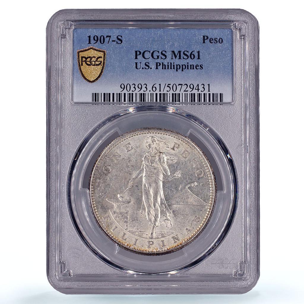 1907-S 年 アメリカ領フィリピン女性立像 火山 乙女 PCGS鑑定 1907-S年