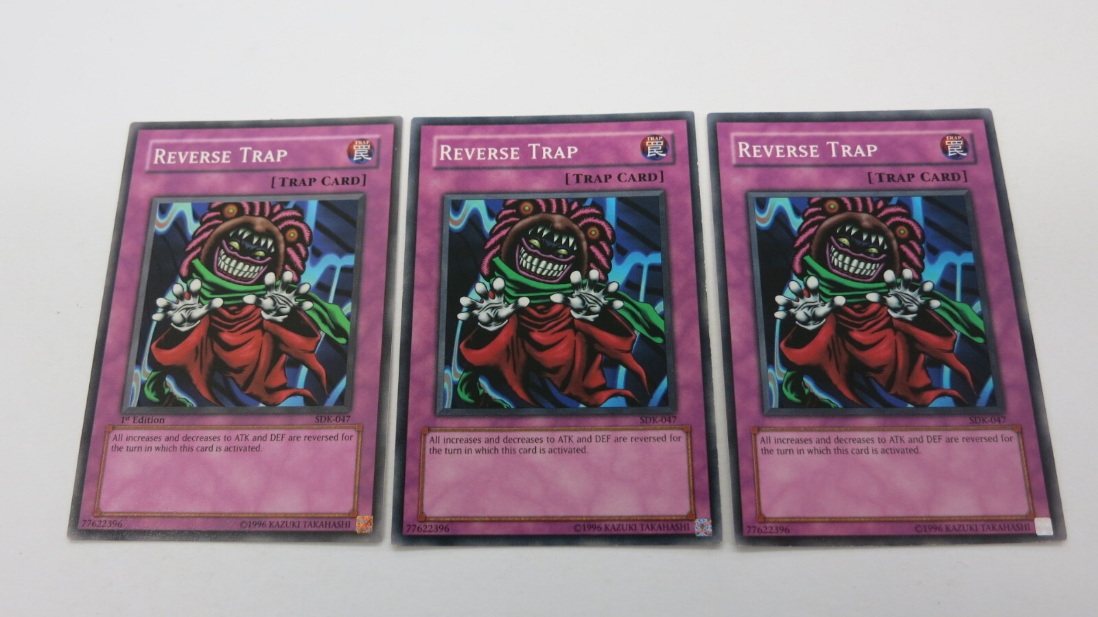 3x ( 1x 1st ED / 2x UNL ) REVERSE TRAP CARD SDK-047 COMMON YUGIOH