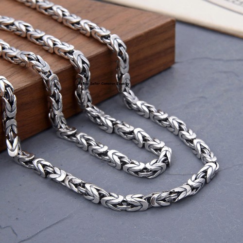 Pure S925 Sterling Silver Chain 4mm Vajra Byzantine Link Necklace