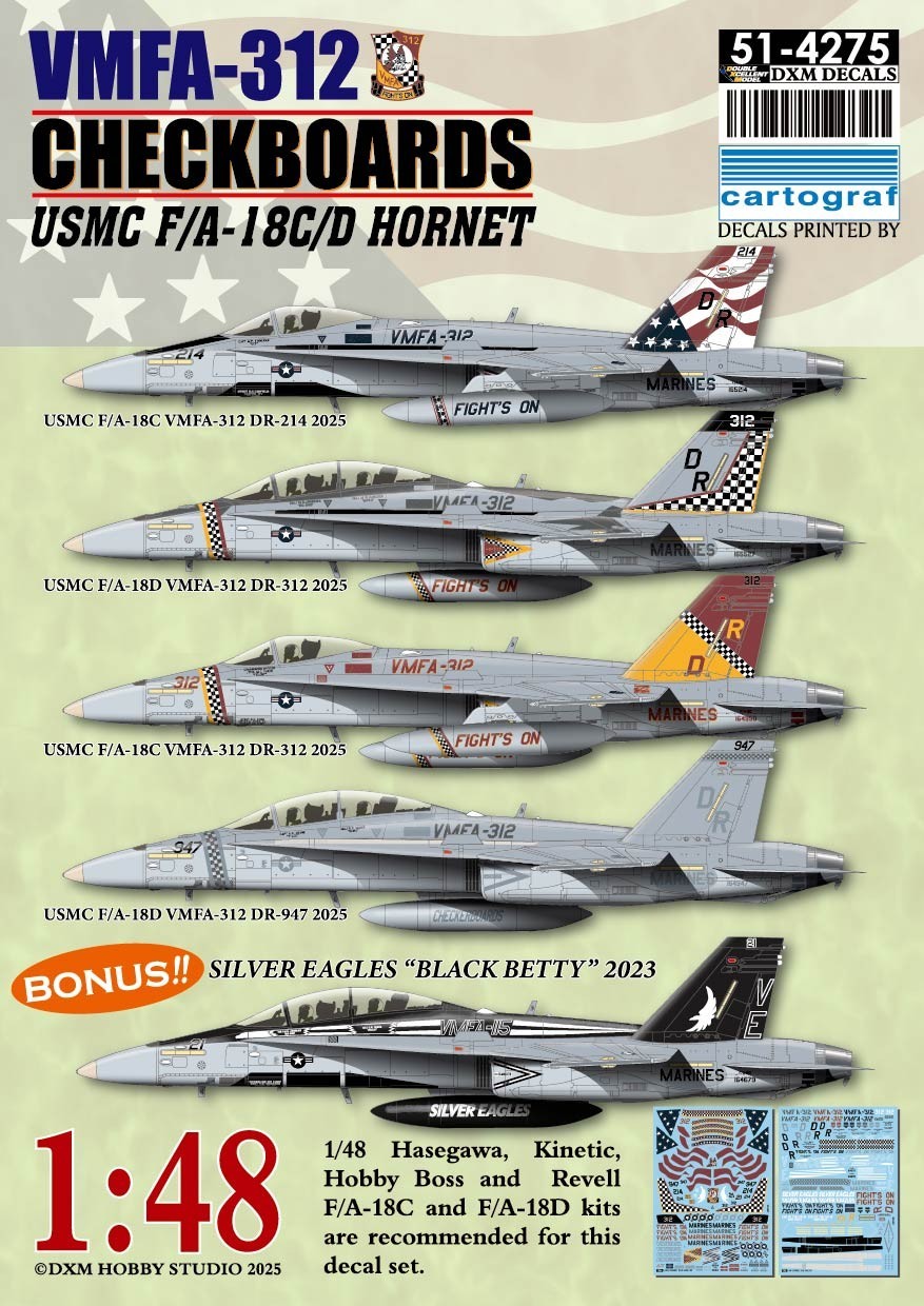 DXM decal 1/48 USMC F/A-18 Hornet VMFA-312 Checkerboards & VMFA