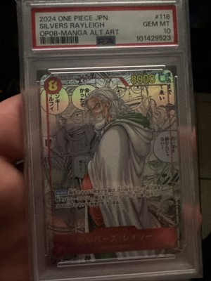 PSA 10 Silvers Rayleigh OP08-118 Manga Alt Art SEC ONE PIECE Card