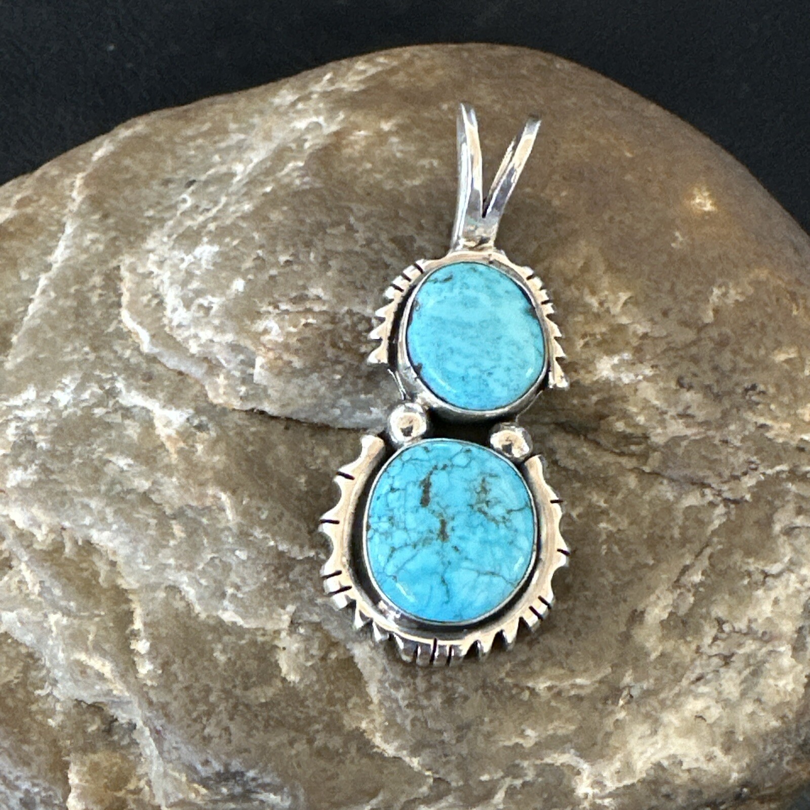 Blue Turquoise 2 Stone Navajo Sterling Silver Cluster Pendant Only