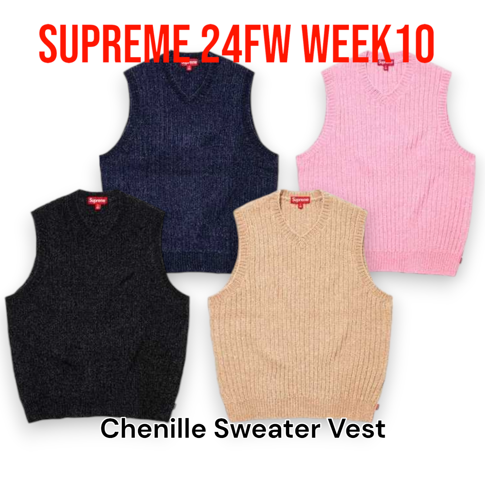 Supreme 24FW Week 10 Chenille Sweater Vest Acrylic Sweater Vest