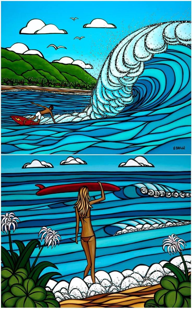 Heather Brown Art | ハワイ 絵, ハワイイラスト, サーフアート