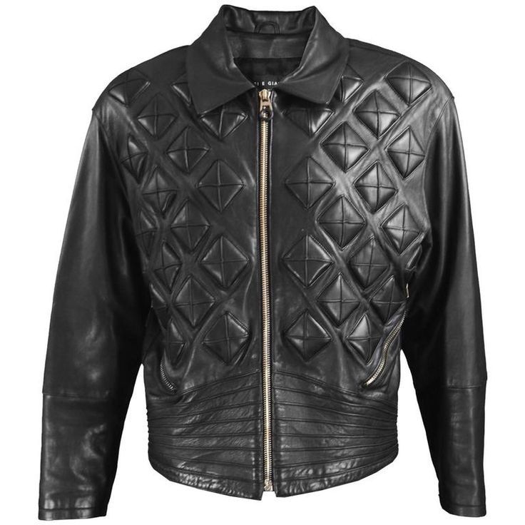 Calugi e Giannelli Mens Embossed Black Italian Leather Jacket, 1980s