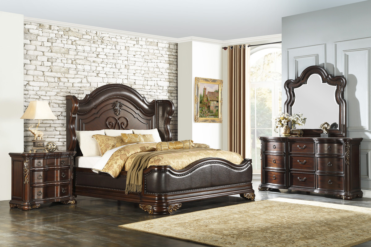 NEW Grand Classic Cherry Brown King Queen 4PC Bedroom Set