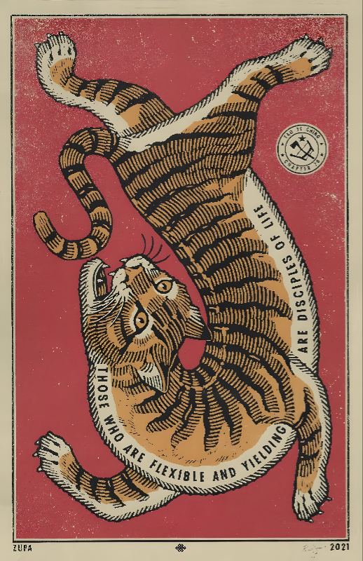 Flexible Tiger Wall Art Red Tao Zen Animal Poster - 12X16/16X20