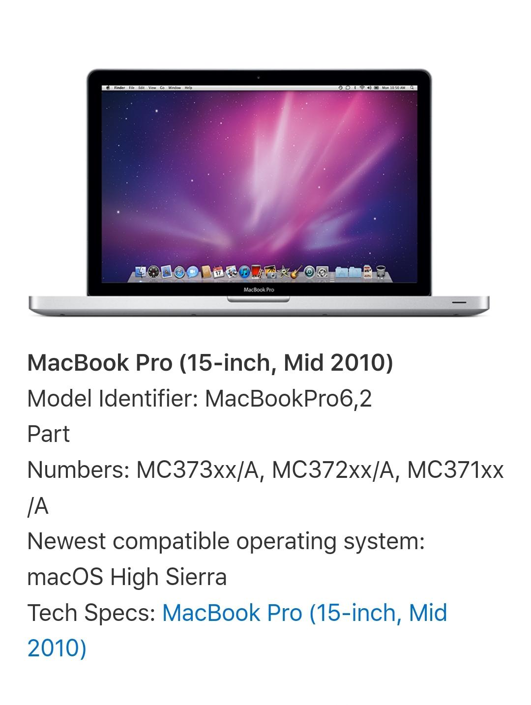 O MacBook Pro de 15 polegadas, meados de 2010, suporta a