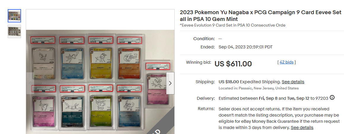 Yu Nagaba complete PSA 10 sequential set, sells for $611. O.O : r
