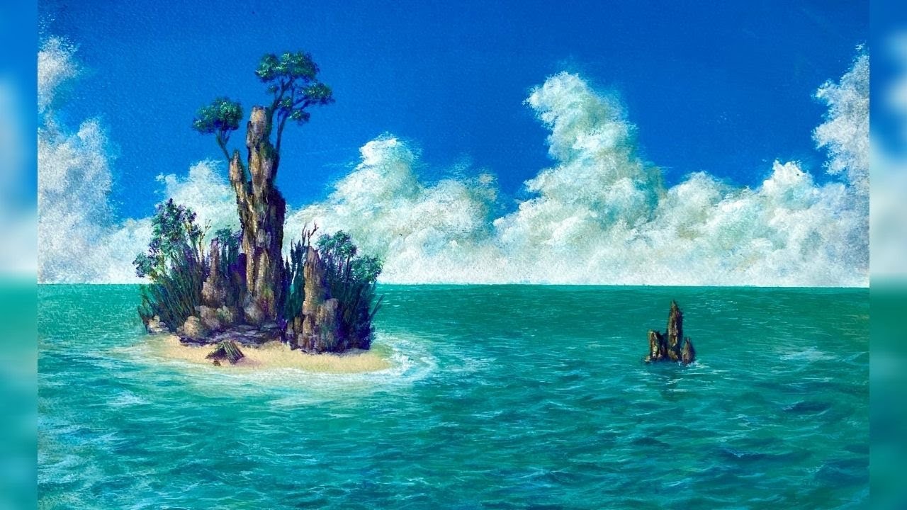 3分で学ぶアクリル画】海と孤島を描く/Acrylic paint ZiNART - YouTube