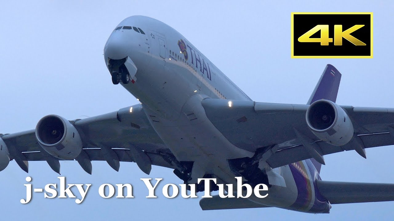 4K] Thai Airways International Airbus A380 Takeoff at Kansai