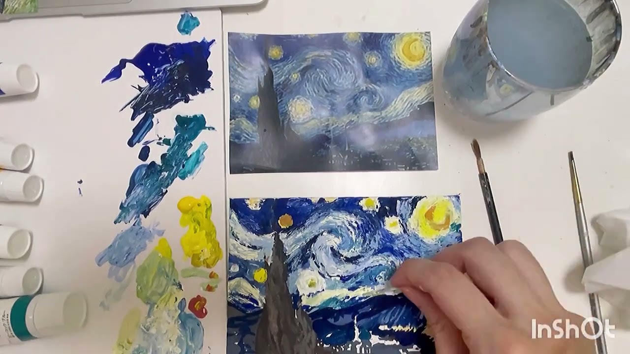 アクリル絵の具でゴッホの【星月夜】を模写する方法 - YouTube