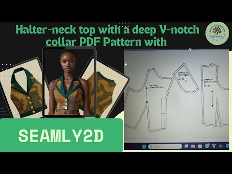 Halter neck top with a deep V notch collar PDF Pattern with seamly