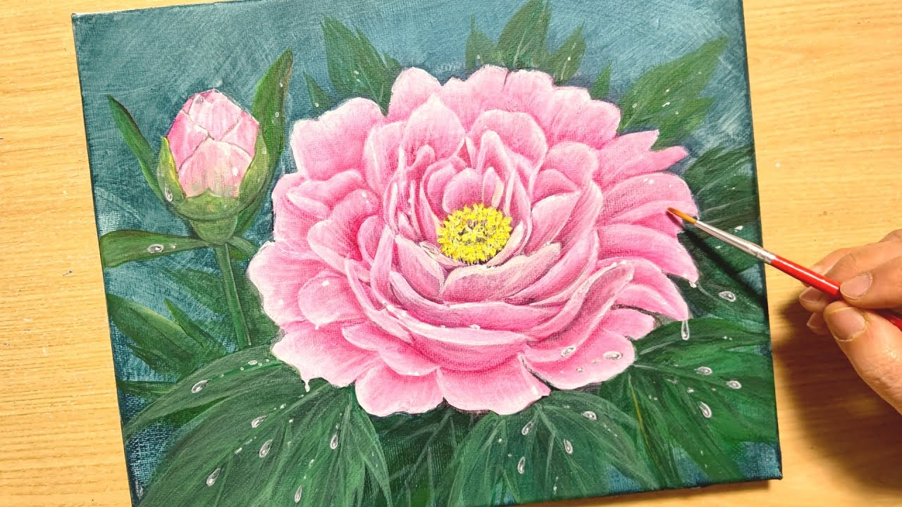 How to draw a peony flower with acrylic paint / Simple acrylic