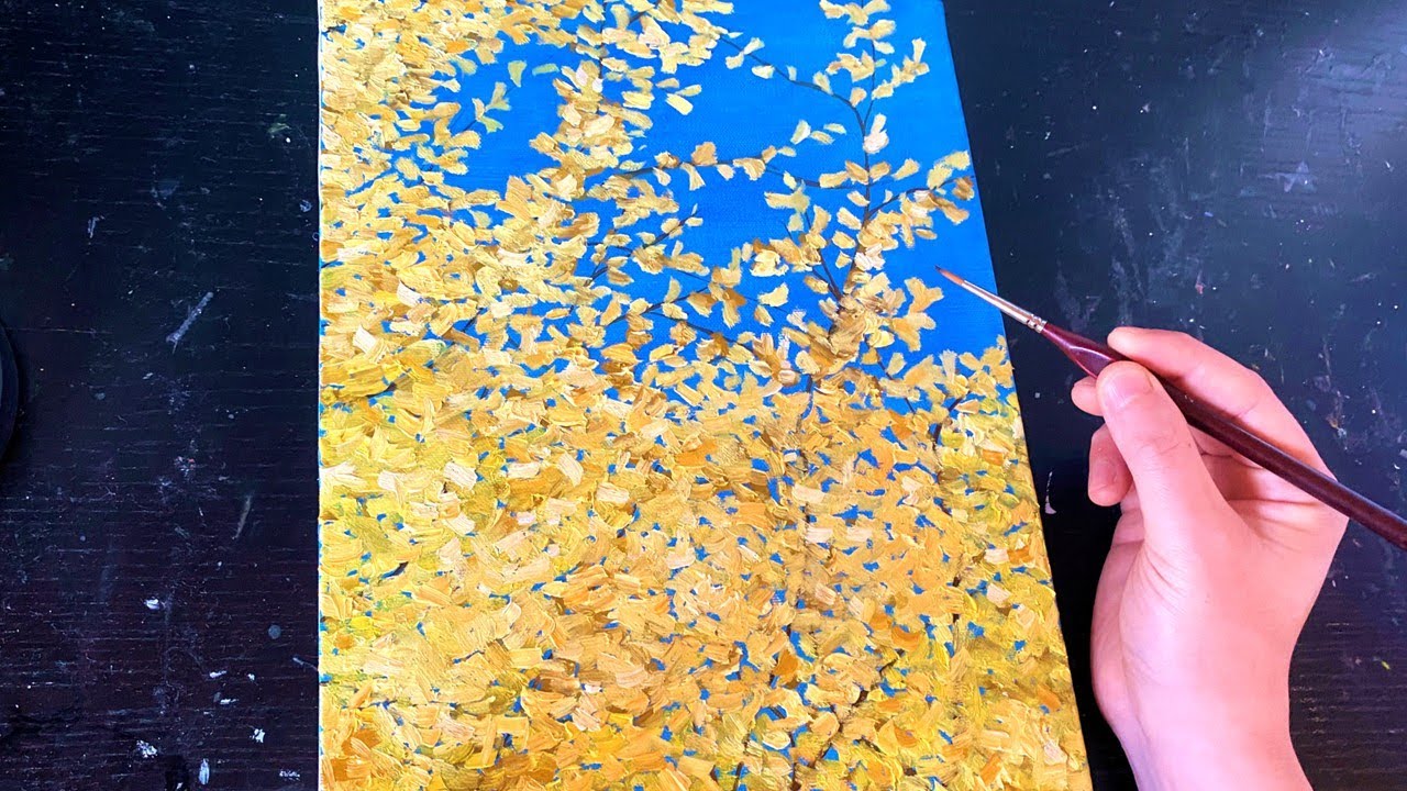 A quick oil painting of autumn ginkgo trees | Oil painting