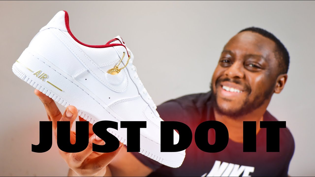 Air Force 1 Just Do It White Team Red On Foot Sneaker Review