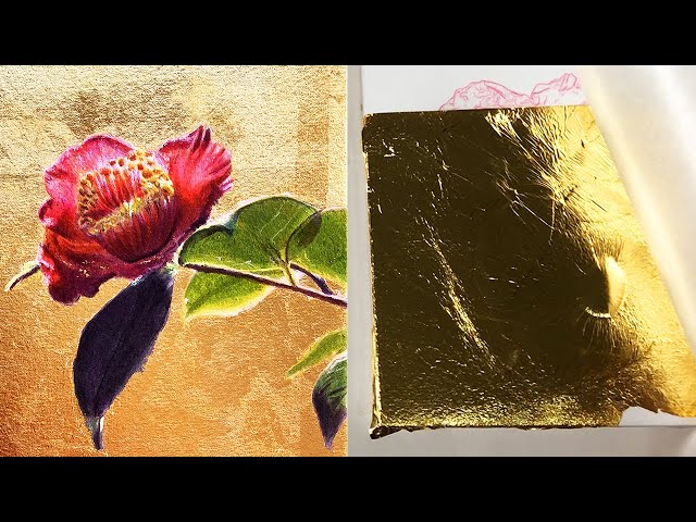 How to draw camellia flowers] How to apply gold leaf! I tried