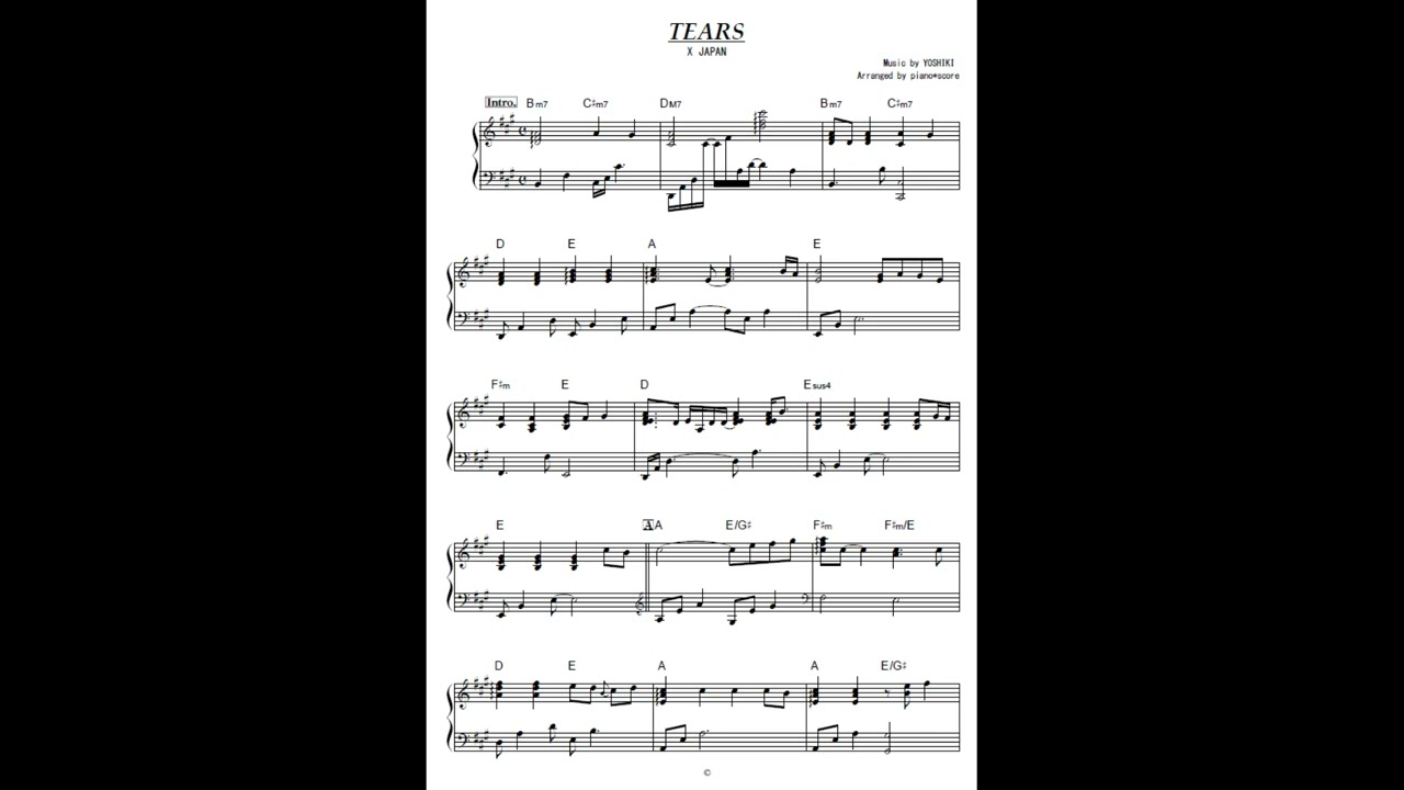 X JAPAN - TEARS (YOSHIKI) ピアノ楽譜PDF | piano*score | Kokomu