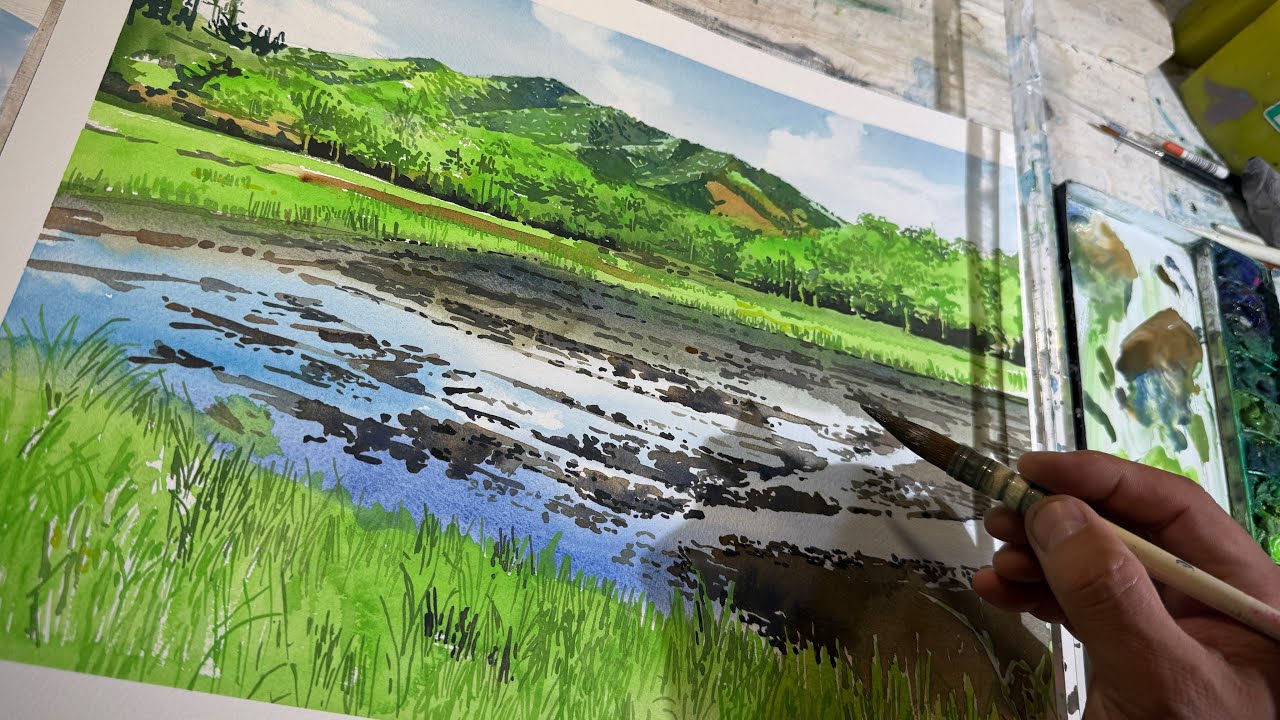 426遠野【新緑と水田！】鮮やかに力ずよく大胆に描くコツ - YouTube