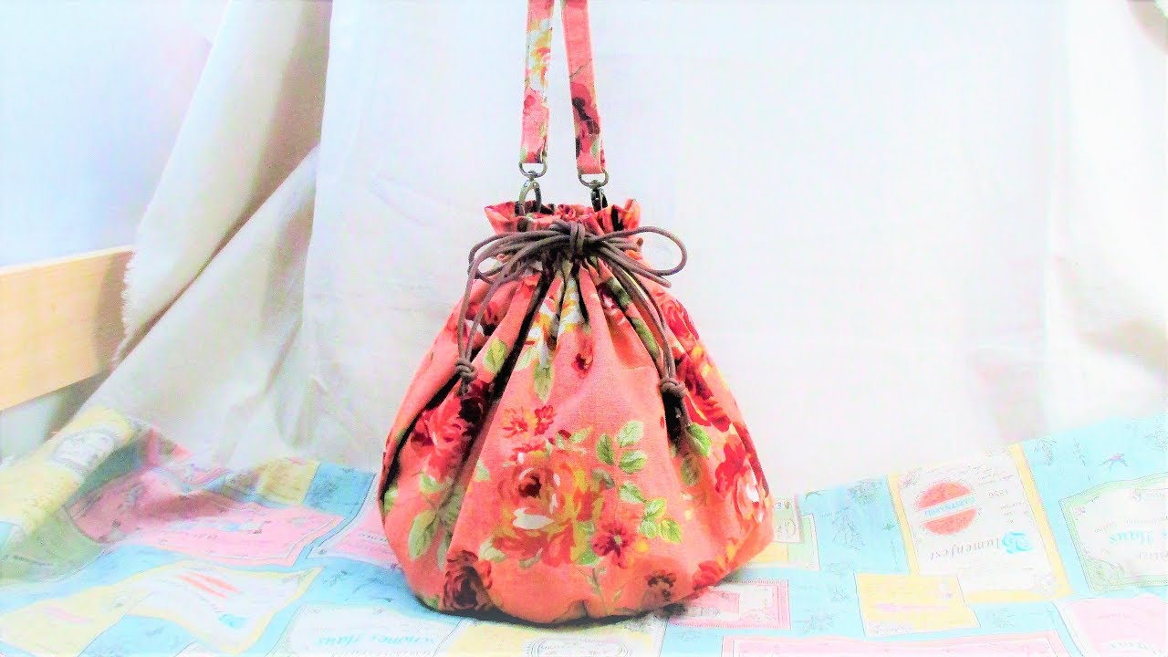 巾着丸底バッグ 作り方 How to make a drawstring round bottom bag