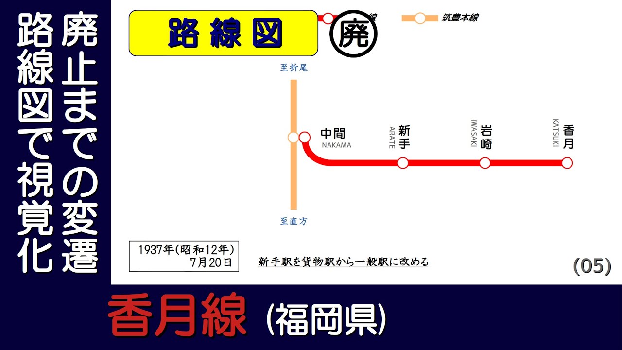 国鉄香月線】廃止された鉄道路線の開業から廃止までの変遷を路線図で