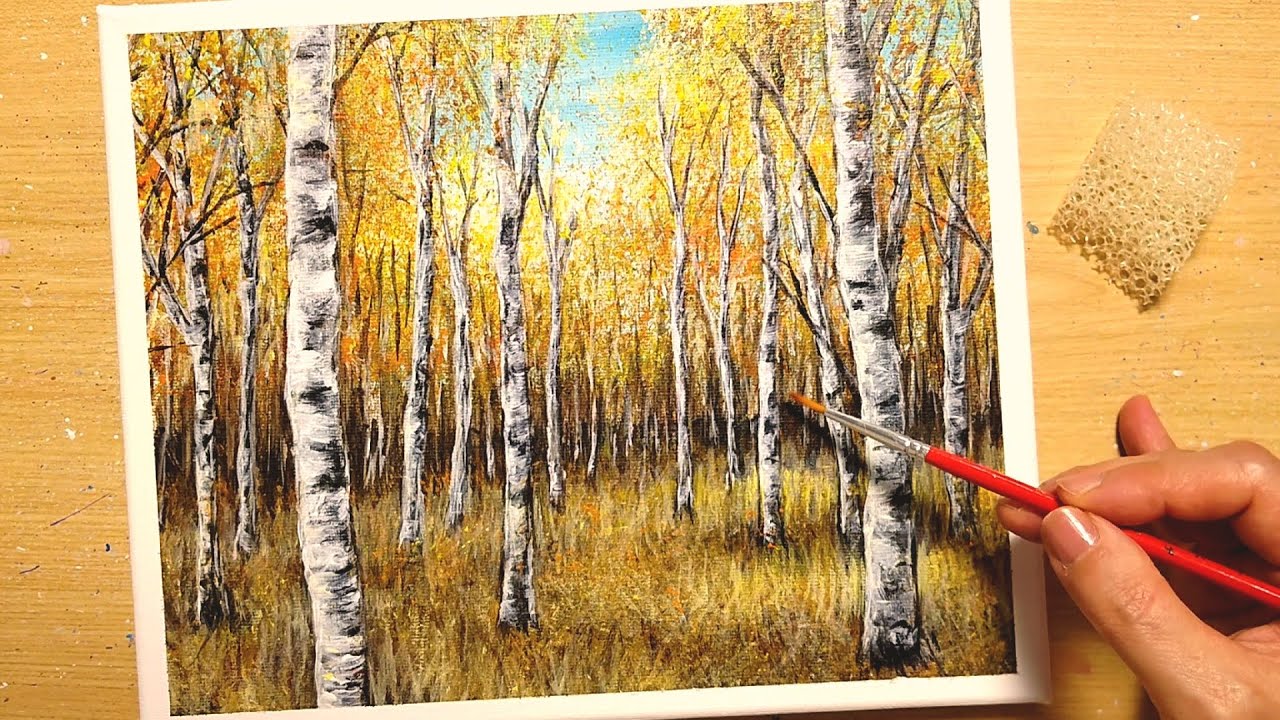 How to draw [Birch forest] with acrylic paint / Simple acrylic