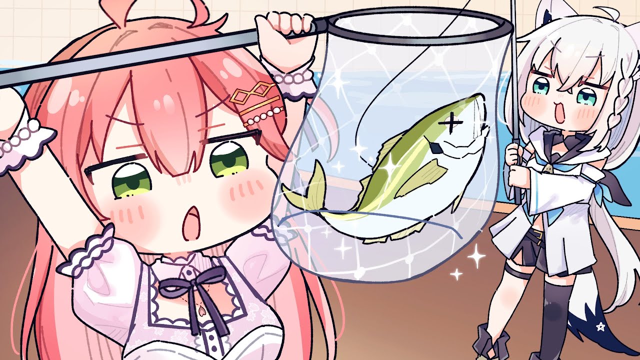 手描き】魚を釣って食べれるお店に行くフブみこめっと【ホロライブ/白