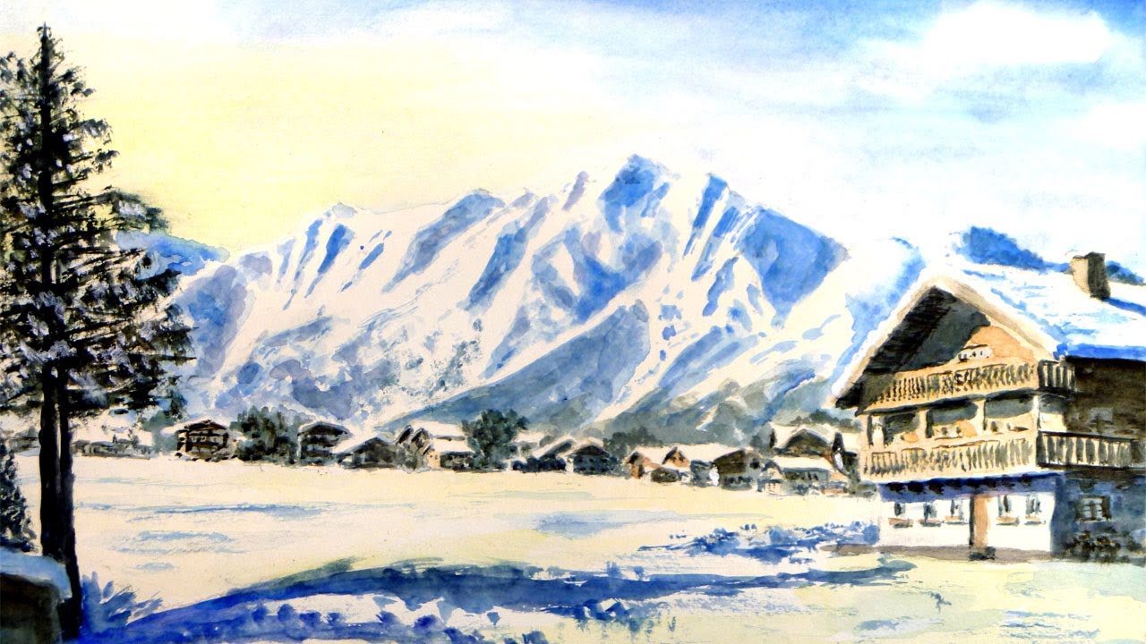 雪山は青の濃淡だけでイイかも・・・ 【透明水彩風景画】 Snowy