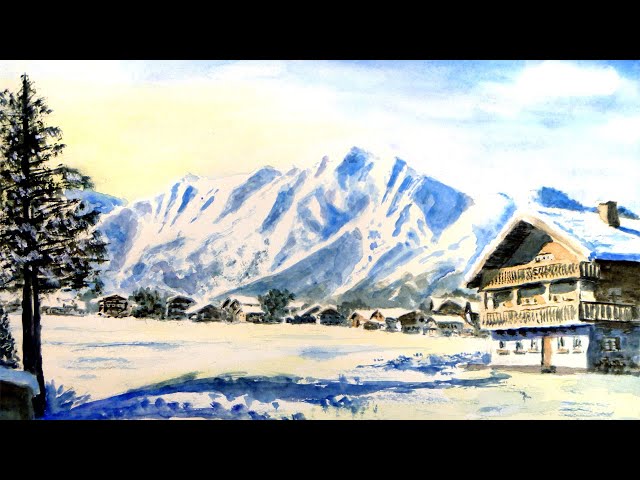 雪山は青の濃淡だけでイイかも・・・ 【透明水彩風景画】 Snowy