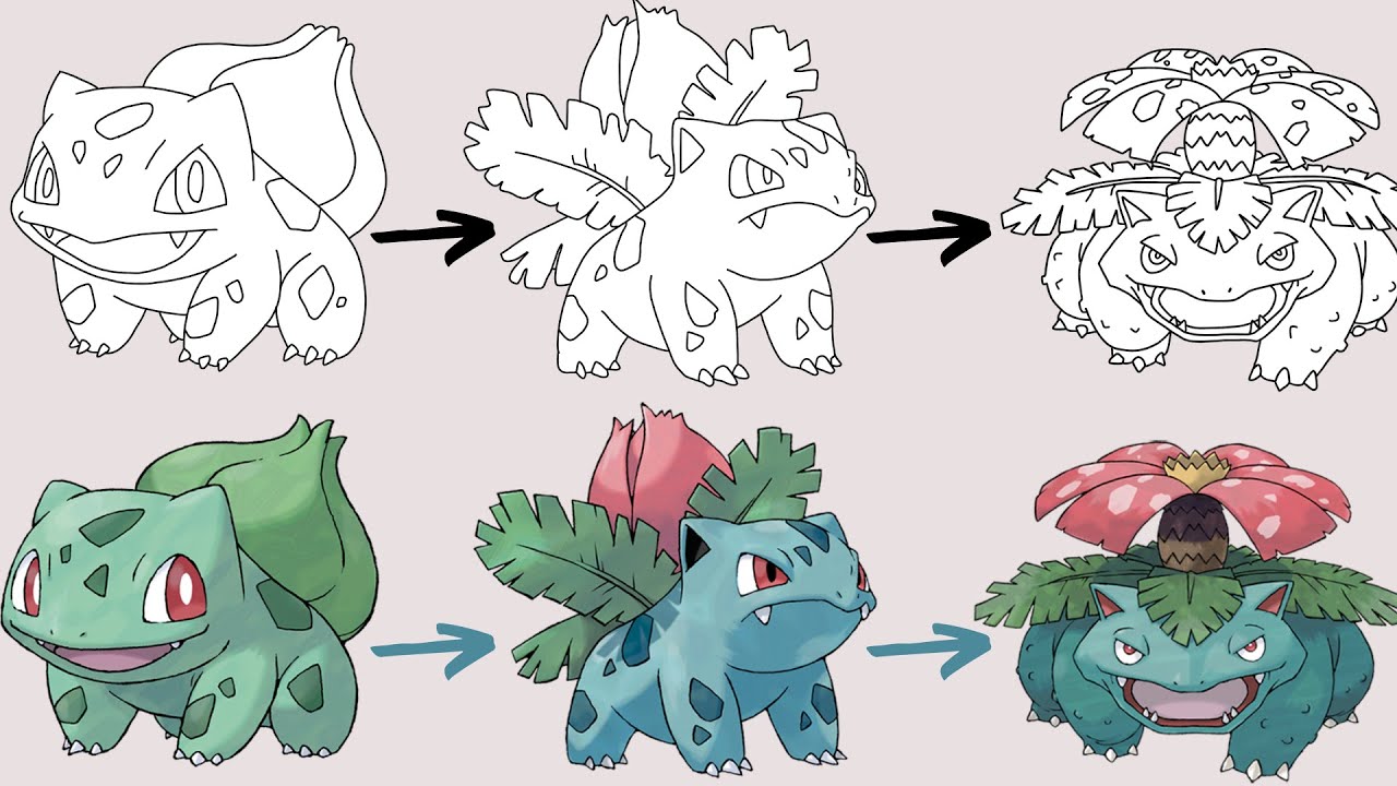 フシギダネ、フシギソウ、フシギバナの描き方 | ポケモンの進化 - YouTube