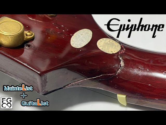 折れかかったネックとほぼボディーだけのレスポールを修復し綺麗にしま