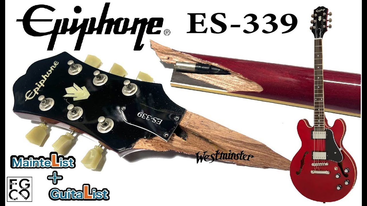 ネックが折れたセミアコを高品質のメイプル材で補強し強度を上げ綺麗に