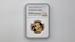 1988 英国 エリザベス2世 ソブリン 2ポンド 金貨 プルーフ NGC PF 70
