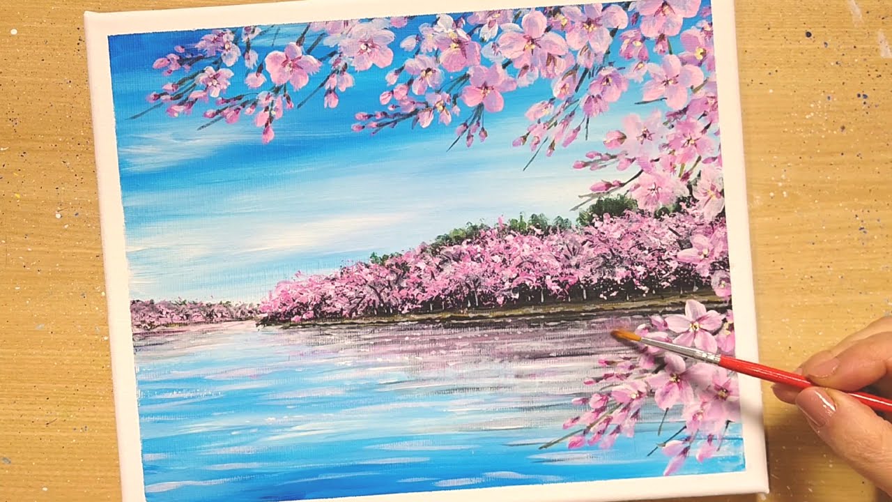 How to draw [cherry blossoms] with acrylic paint/Simple acrylic