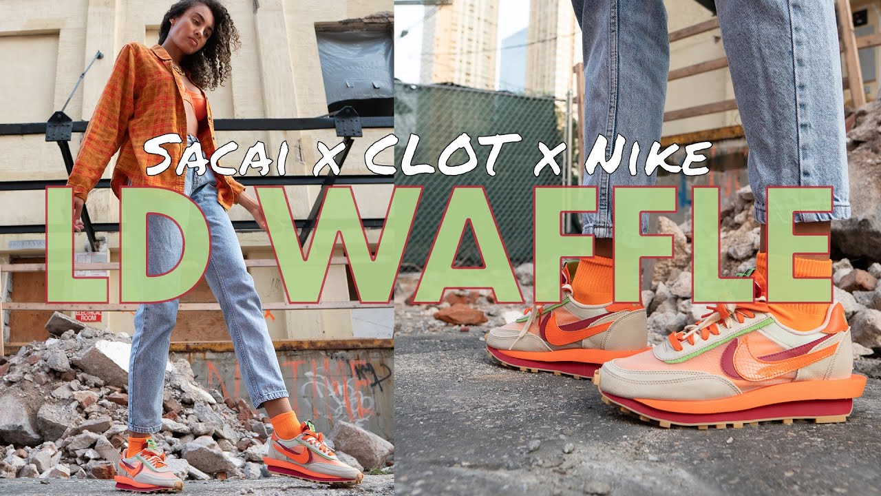 CLOT x SACAI x NIKE LD WAFFLE Net Orange Blaze On Foot Review, How