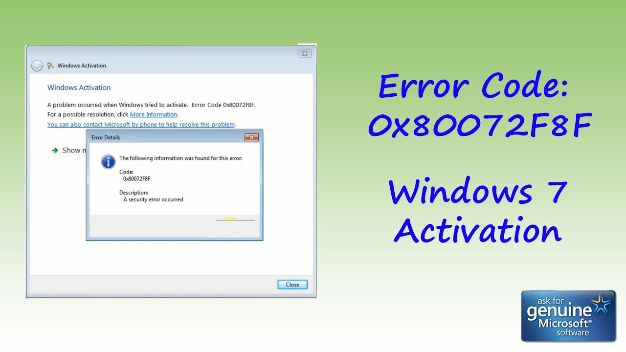 How to solve Error Code 0x80072F8F when activating Windows 7