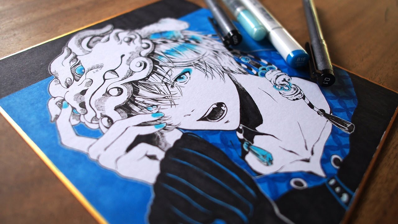 色紙イラスト／アナログ】青と黒の2色だけで塗ってみた - YouTube